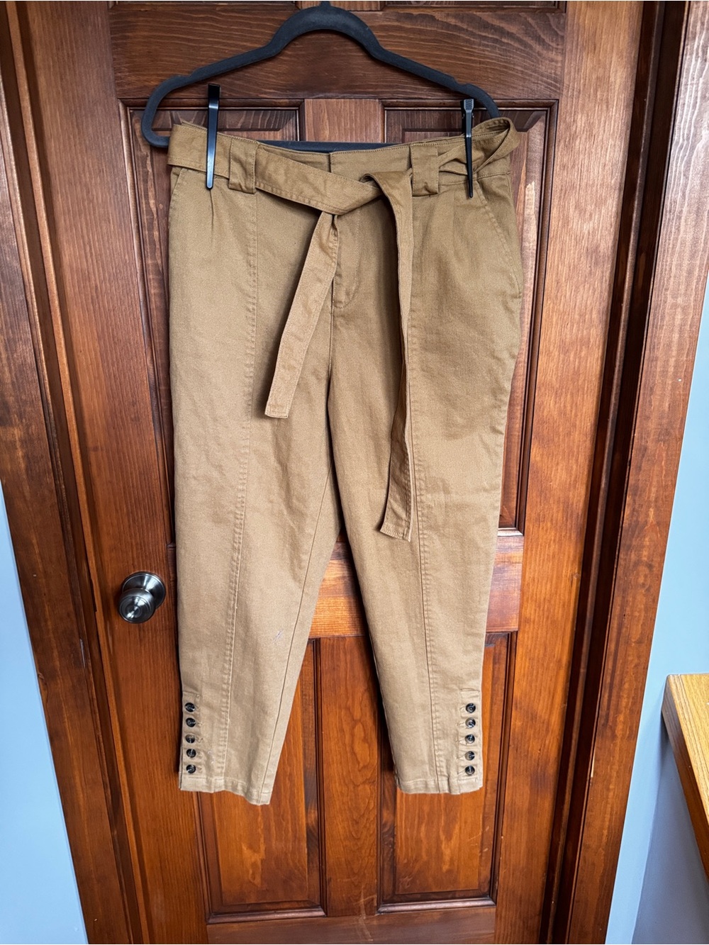 122. Who What Wear Khaki Paperbag Tie-Waist Ankle Pants - Picture 2 of 9